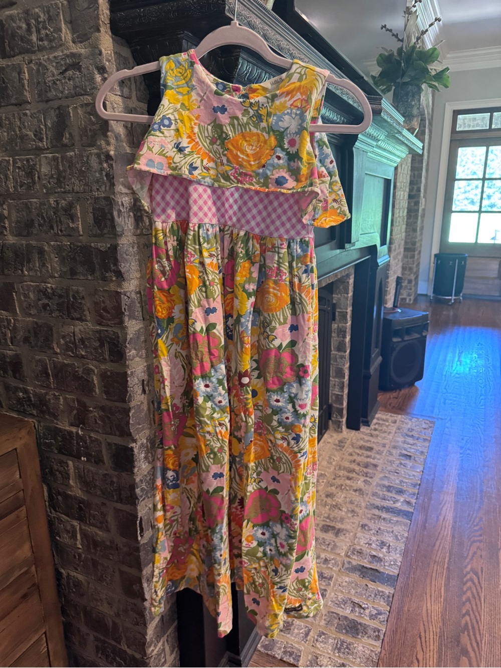 Matilda Jane Pink and Yellow Floral Maxi Dress with Gingham Waist